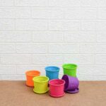 4 inch (10 cm) Grower Round Plastic Pots with Plates (Mix Color) - Pack of 6